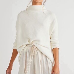 Free People Ottoman Slouchy Tunic Sweater Oversized Ribbed in White Sz Large‎